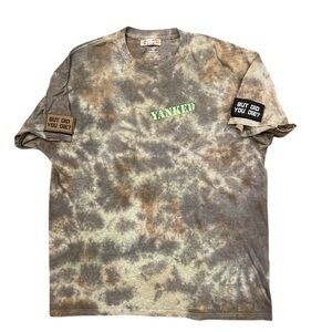 STONES XL brown/grey/green tie dyed shortsleeved rip off badges graphic tshirt